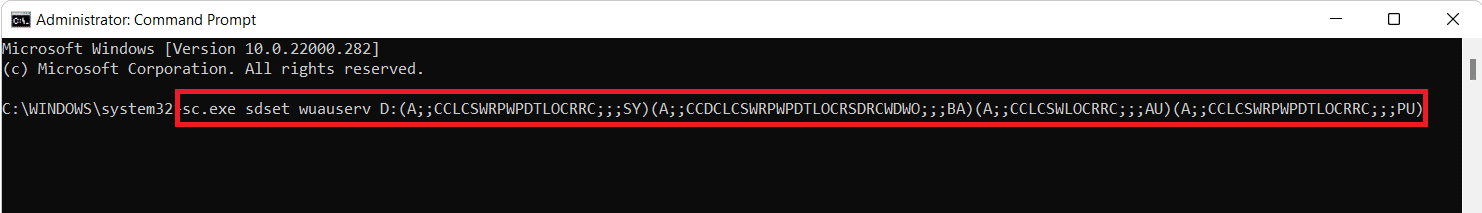 명령 프롬프트에서 재설정하려면 주어진 명령을 입력하십시오. Windows 11 업데이트에서 오류가 발생한 문제를 수정하는 방법