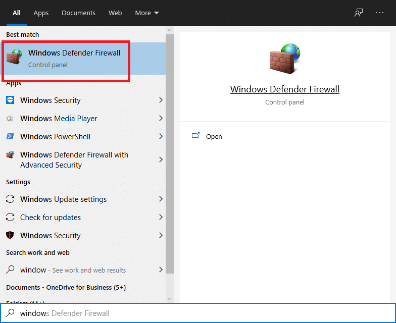 Windowsの検索ボックスをクリックしてファイアウォールを検索し、WindowsDefenderファイアウォールを開きます