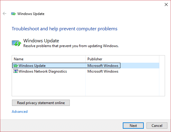 Outil de dépannage de Windows Update