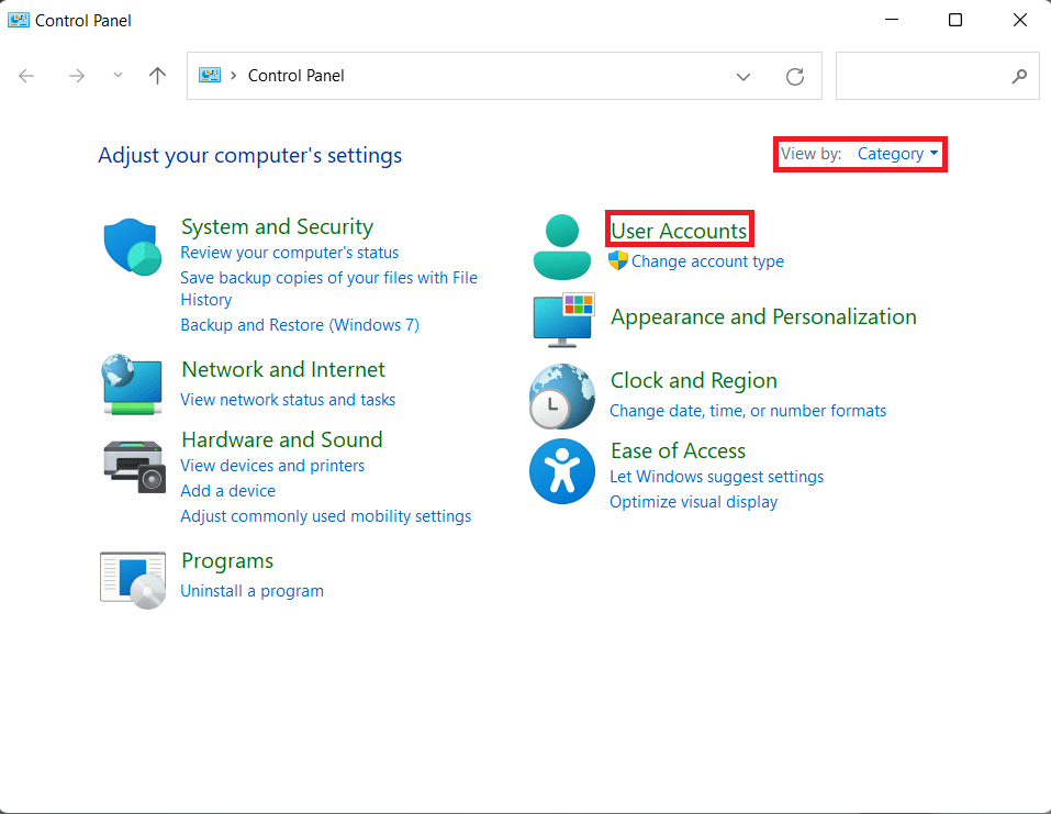 Janela do Painel de Controle. Como corrigir o erro 0x8007007f no Windows 11
