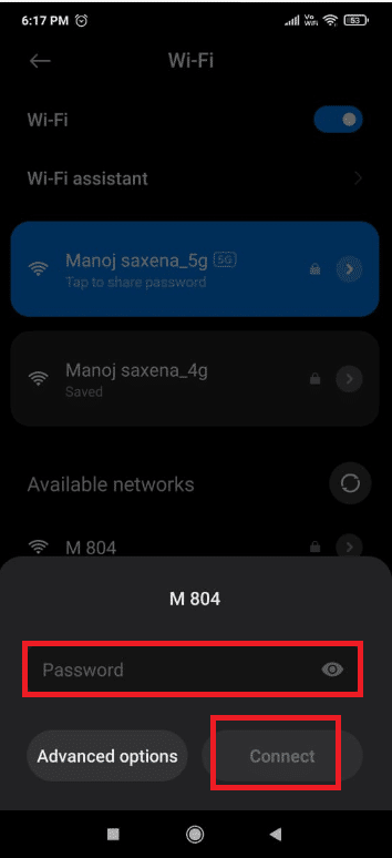forneça uma senha e clique em Conectar. Como corrigir o Wi-Fi que não funciona no telefone