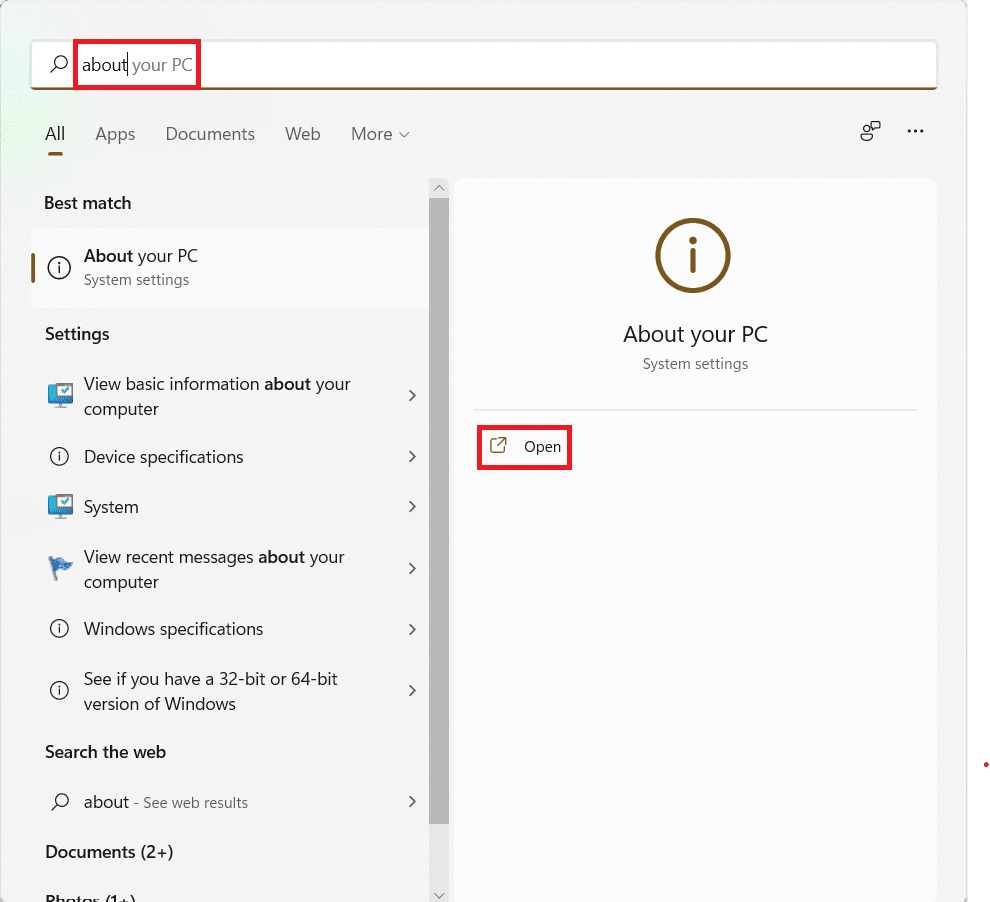 Résultats de la recherche du menu Démarrer pour À propos de votre PC. Comment réparer la barre des tâches de Windows 11 ne fonctionne pas