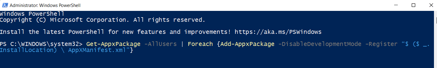 Fenêtre Windows PowerShell