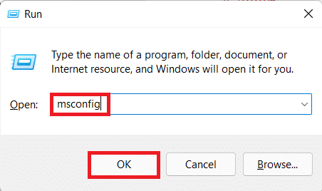 msconfig na caixa de diálogo de execução