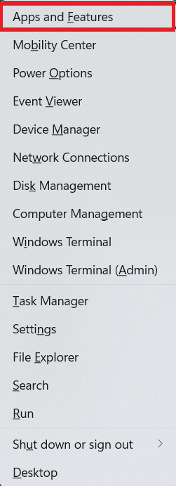 selecione aplicativos e recursos no menu Quick Link
