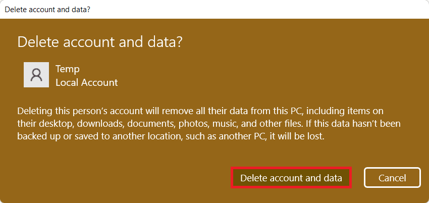 刪除帳戶和數據。如何在 Windows 11 中創建本地帳戶