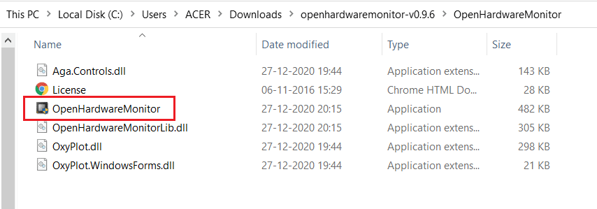ouvrir l'application OpenHardwareMonitor