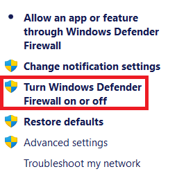 Opciones del panel izquierdo en la ventana Firewall de Windows Defender. Cómo arreglar las aplicaciones que no se pueden abrir en Windows 11