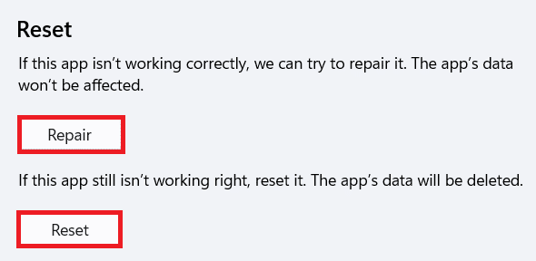 Opciones de reinicio y reparación para Microsoft Store