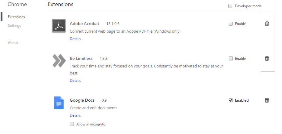 supprimer les extensions Chrome inutiles