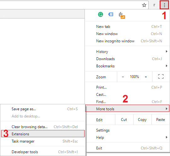 Cliquez sur Plus d'outils puis sélectionnez Extensions