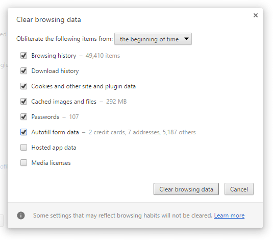 effacer l'historique du chrome depuis la nuit des temps