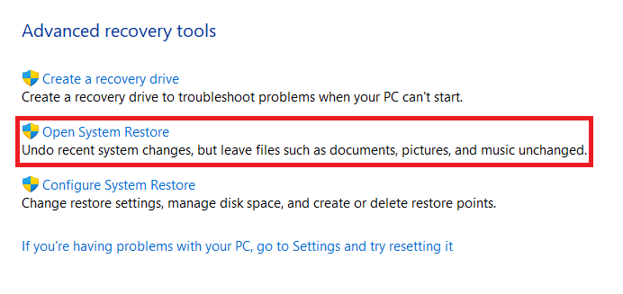 Option de récupération dans le panneau de configuration. Comment réparer l'erreur VCRUNTIME140.dll manquant sous Windows 11