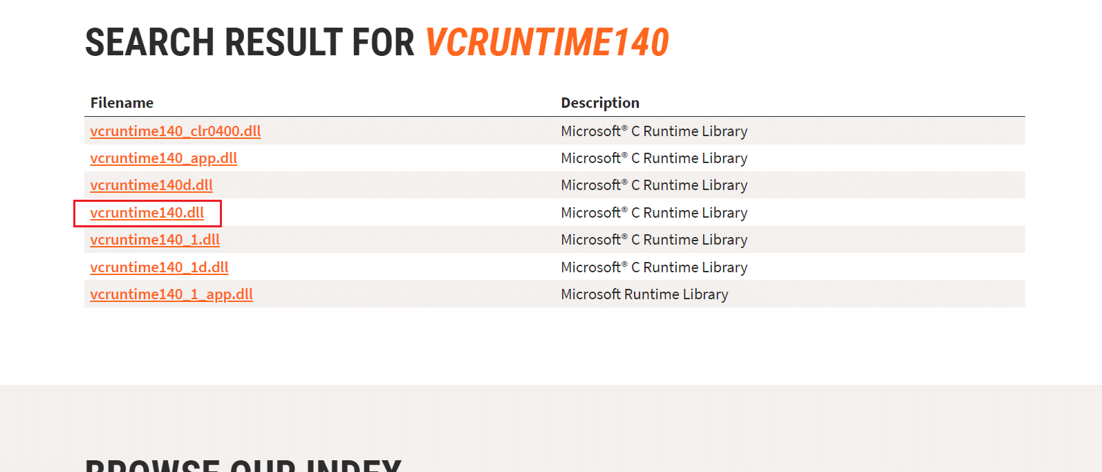 sélectionnez le vcruntime140.dll dans dll files.com