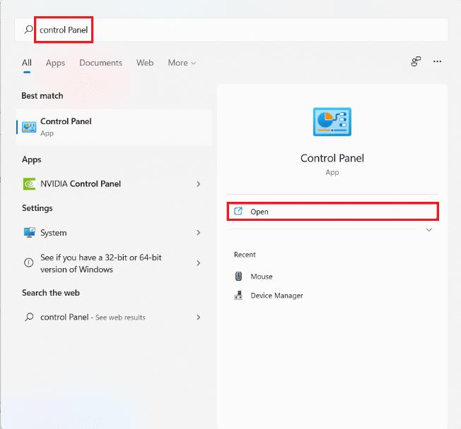 Résultats de la recherche du menu Démarrer pour le Panneau de configuration. Comment réparer l'erreur VCRUNTIME140.dll manquant sous Windows 11