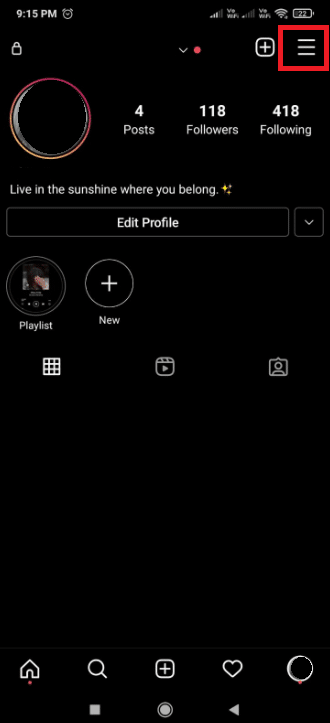 No canto superior direito da tela, toque no ícone de três linhas horizontais. Como encontrar alguém no Instagram pelo número de telefone