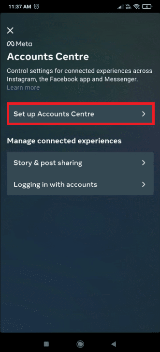 Configurar a Central de contas no Instagram