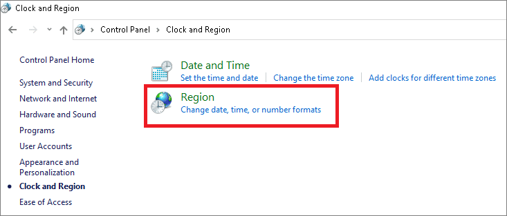 Di sini, klik Wilayah seperti yang ditunjukkan di sini. Cara Memperbaiki Alat Pembuatan Media Windows Tidak Berfungsi
