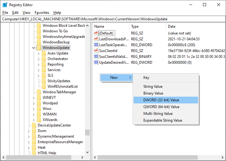 Masuk ke Komputer, HKEY LOCAL MACHINE, lalu SOFTWARE, Microsoft, Windows, lalu CurrentVersion, lalu WindowsUpdate