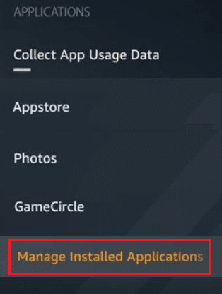Em seguida, clique em Gerenciar aplicativos instalados e selecione Kodi na lista