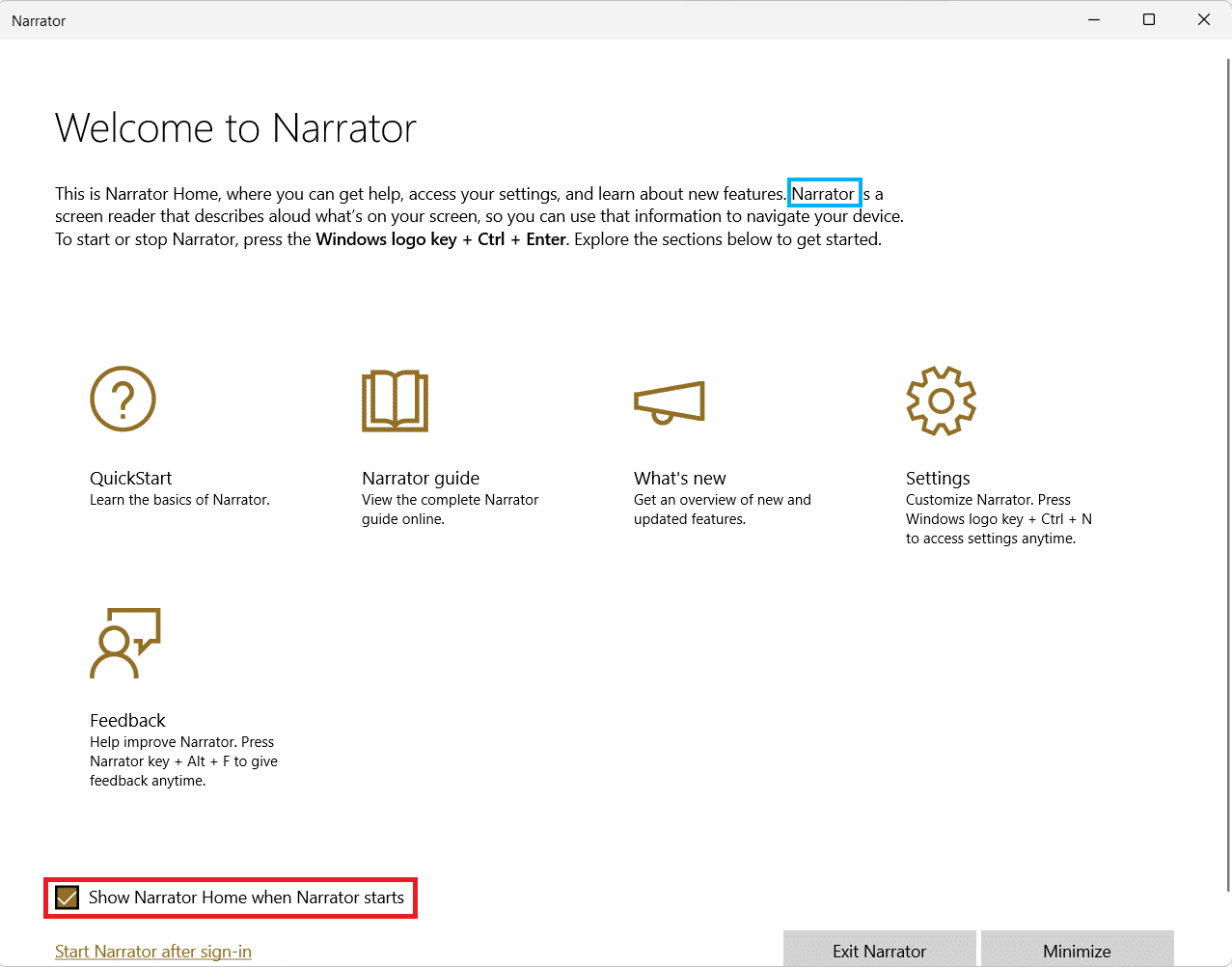 Casa do Narrador. Como ativar o alerta de Caps Lock do Narrador Windows 11