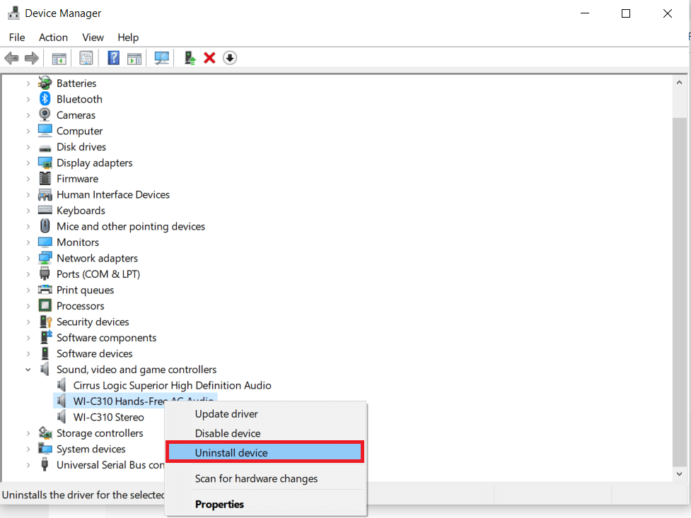 Clique com o botão direito do mouse no dispositivo de áudio e clique em Desinstalar dispositivo. Como corrigir nenhum dispositivo de áudio instalado