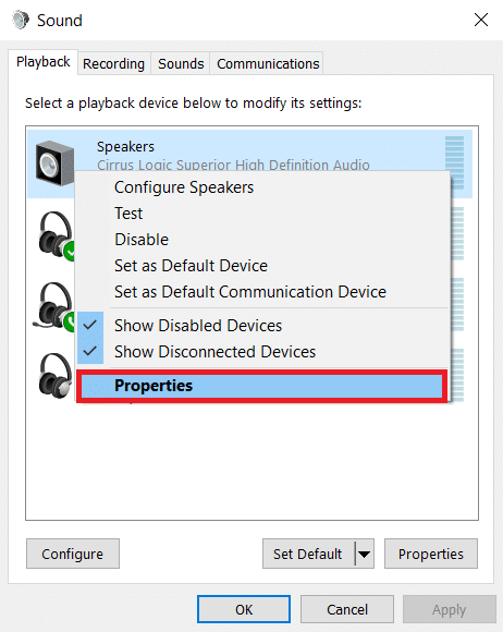 Na guia Reprodução, clique com o botão direito do mouse no dispositivo padrão e selecione Propriedades. Como corrigir nenhum dispositivo de áudio instalado