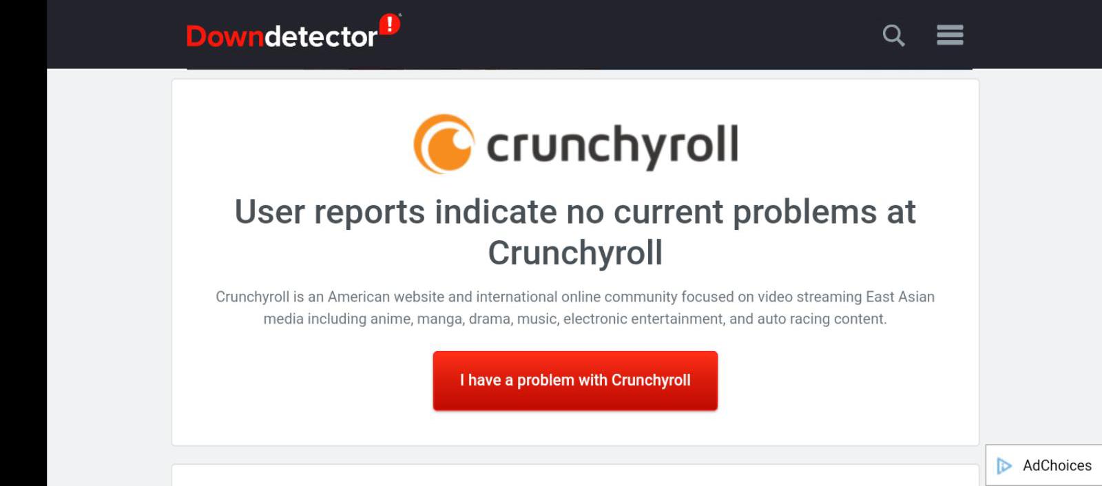 Crunchyrollで現在問題がないことを示すメッセージ。 Crunchyrollが機能しない問題を修正する方法