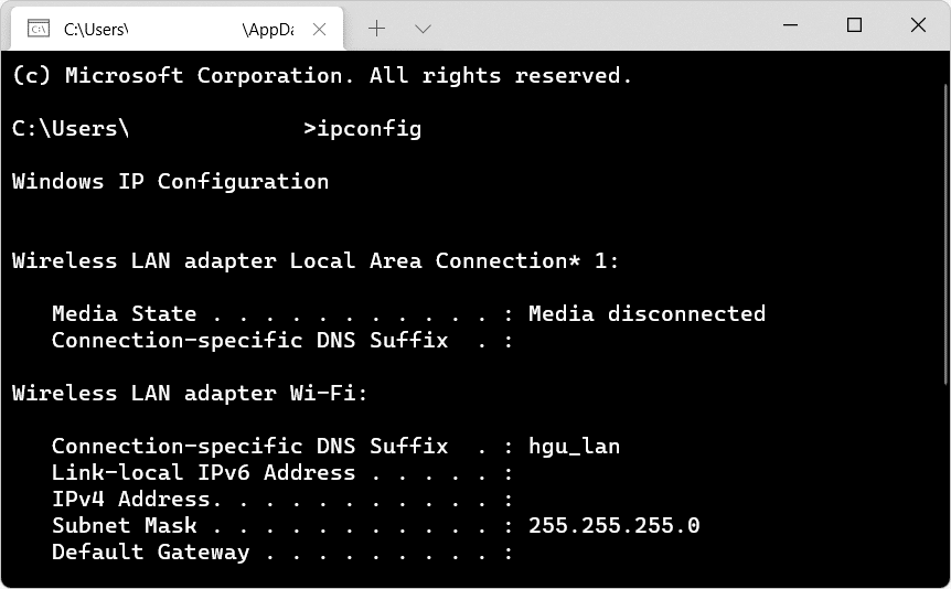Alamat IP Gateway default menang 11