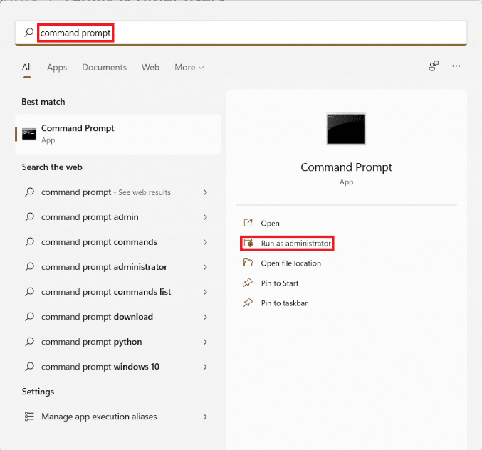 Mulai hasil pencarian menu untuk Command Prompt