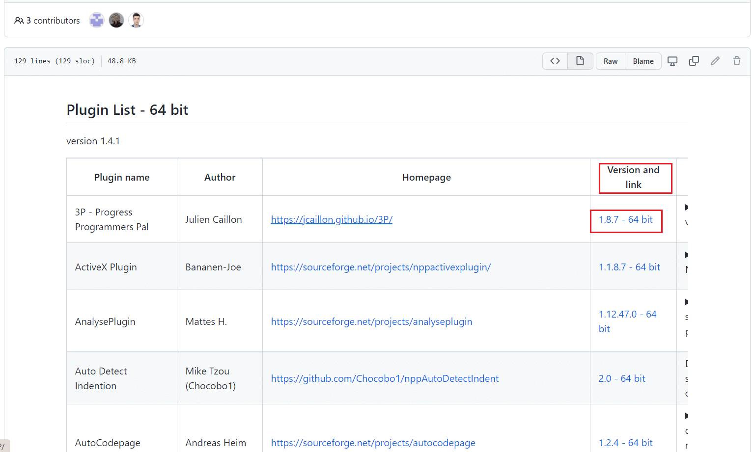 selecione a versão e o link do notepad plus plus plugin na página do github