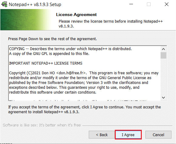 clique no botão Concordo no assistente de instalação do contrato de licença. Como instalar o plugin Notepad++