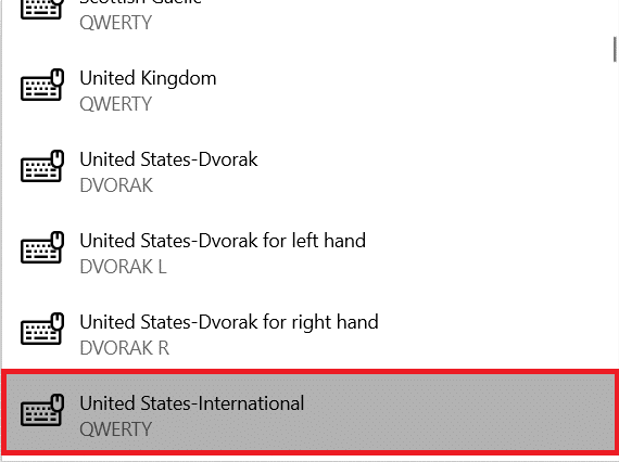 Faites défiler la liste et sélectionnez l'option États-Unis-International.