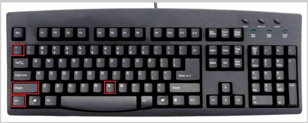 キーボードでCtrlキー、Shiftキー、チルダキー、およびnキーを同時に押します