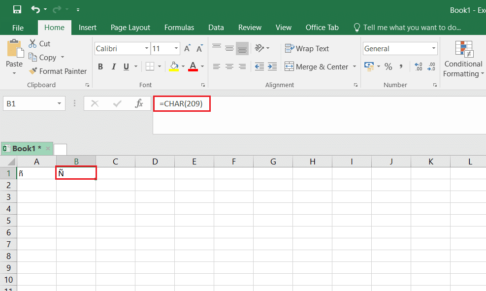 次のデータを入力し、ExcelでEnterキーを押します。チルダAltコードでnを入力する方法