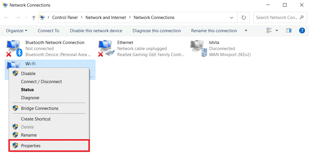 Pilih Properties dari adaptor nirkabel dengan mengklik kanannya