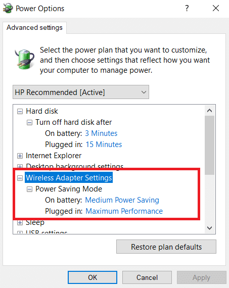 Atur Mode Hemat Daya ke Performa Maksimum di bawah Pengaturan Adaptor Nirkabel