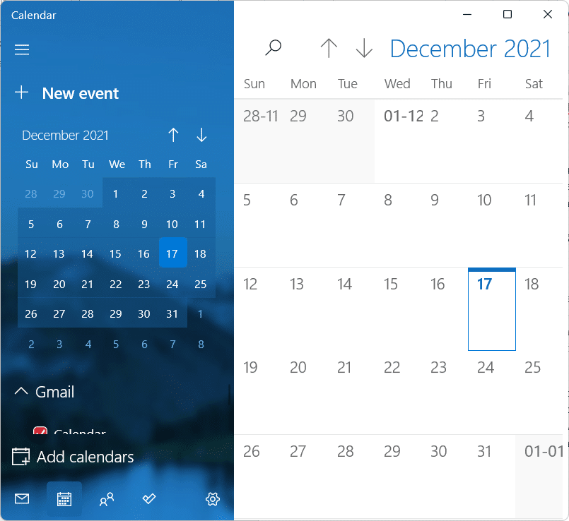 Courrier et calendrier Windows 11