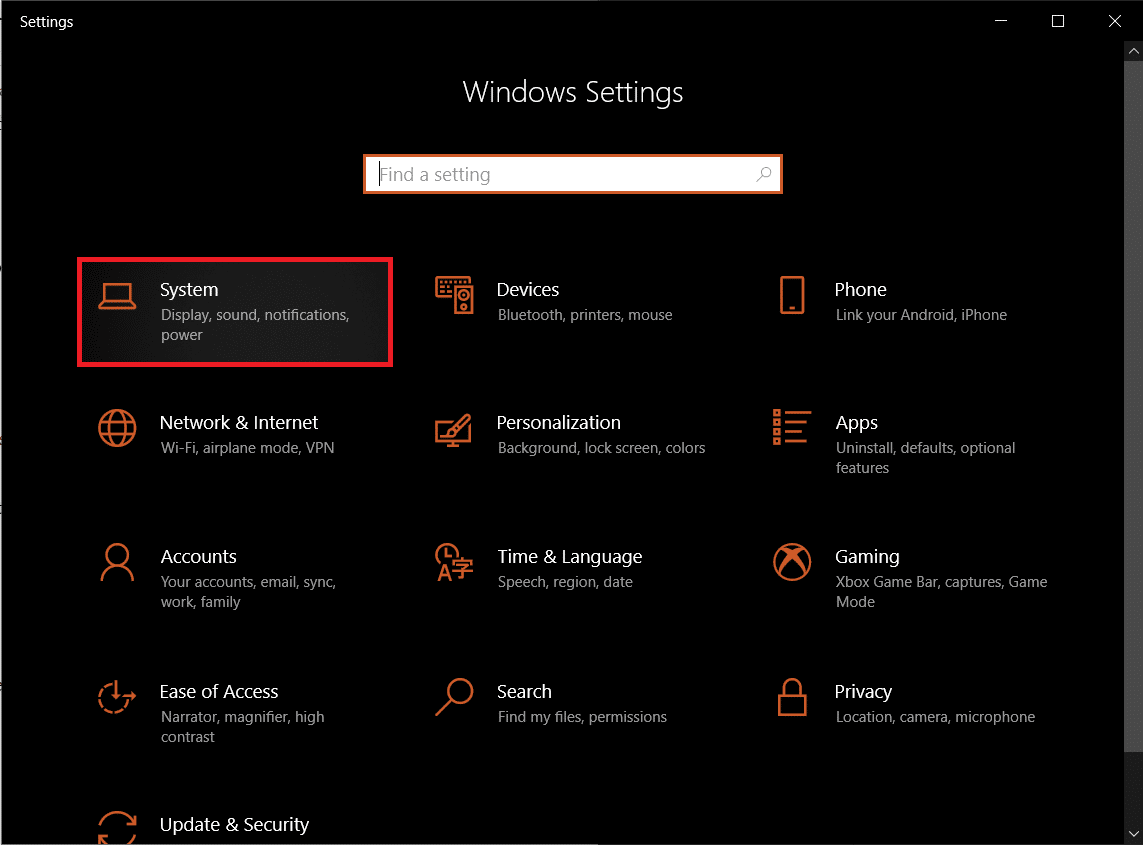 Clique nas configurações do sistema. Como corrigir o problema ausente dos ícones da barra de tarefas do Windows 10