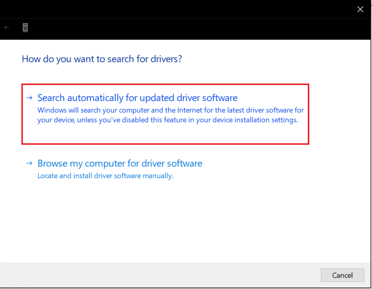 clique em pesquisar automaticamente por atualizações de driver atualizadas