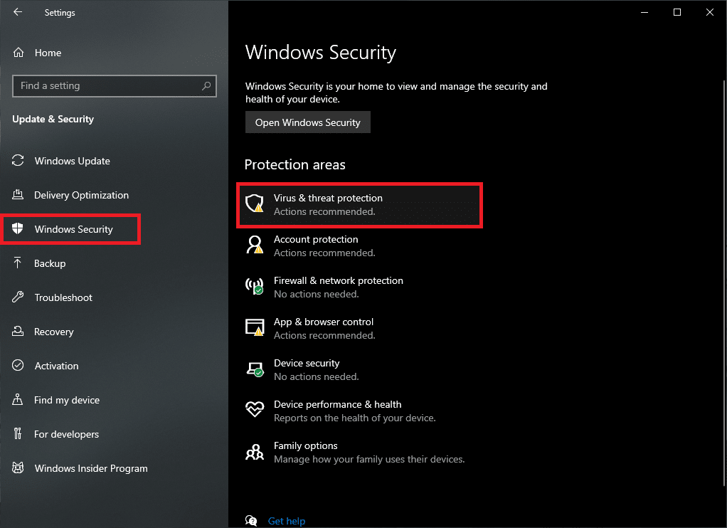 Vá para Segurança do Windows e clique em Proteção contra vírus e ameaças. Como corrigir o problema ausente dos ícones da barra de tarefas do Windows 10