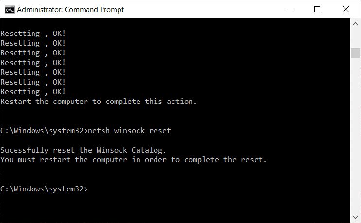 netsh winsock reset. Come risolvere Ethernet non ha un errore di configurazione IP valido