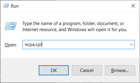 Premi il tasto Windows + R quindi digita ncpa.cpl quindi fai clic su OK