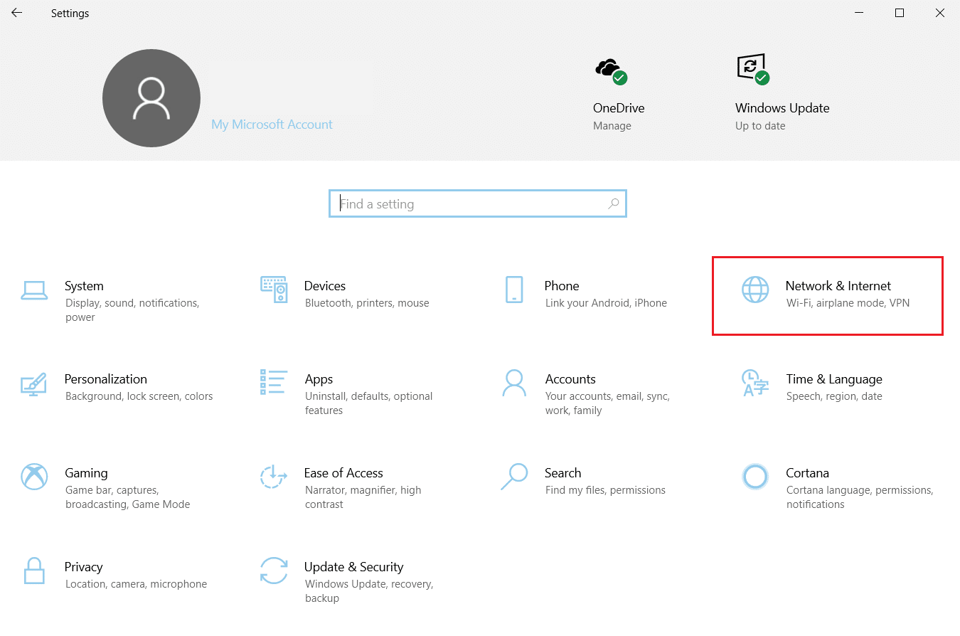 seleziona Rete e Internet nelle impostazioni di Windows