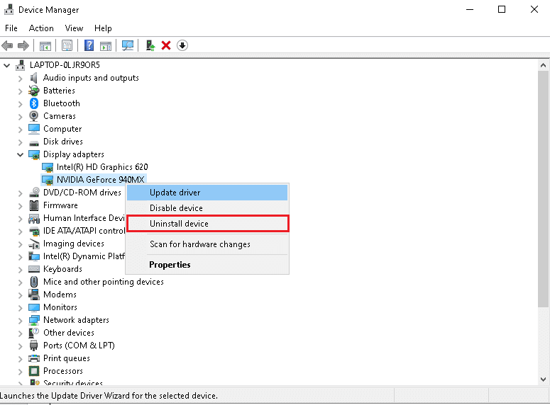 Sekarang, klik kanan pada driver NVIDIA GeForce dan pilih Uninstall device. Cara Memperbaiki Kegagalan VIDEO TDR nvlddmkm.sys Error