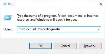 Ketik msdt.exe -id DeviceDiagnostic dan tekan Enter | Perbaiki KEGAGALAN TDR VIDEO nvlddmkm.sys