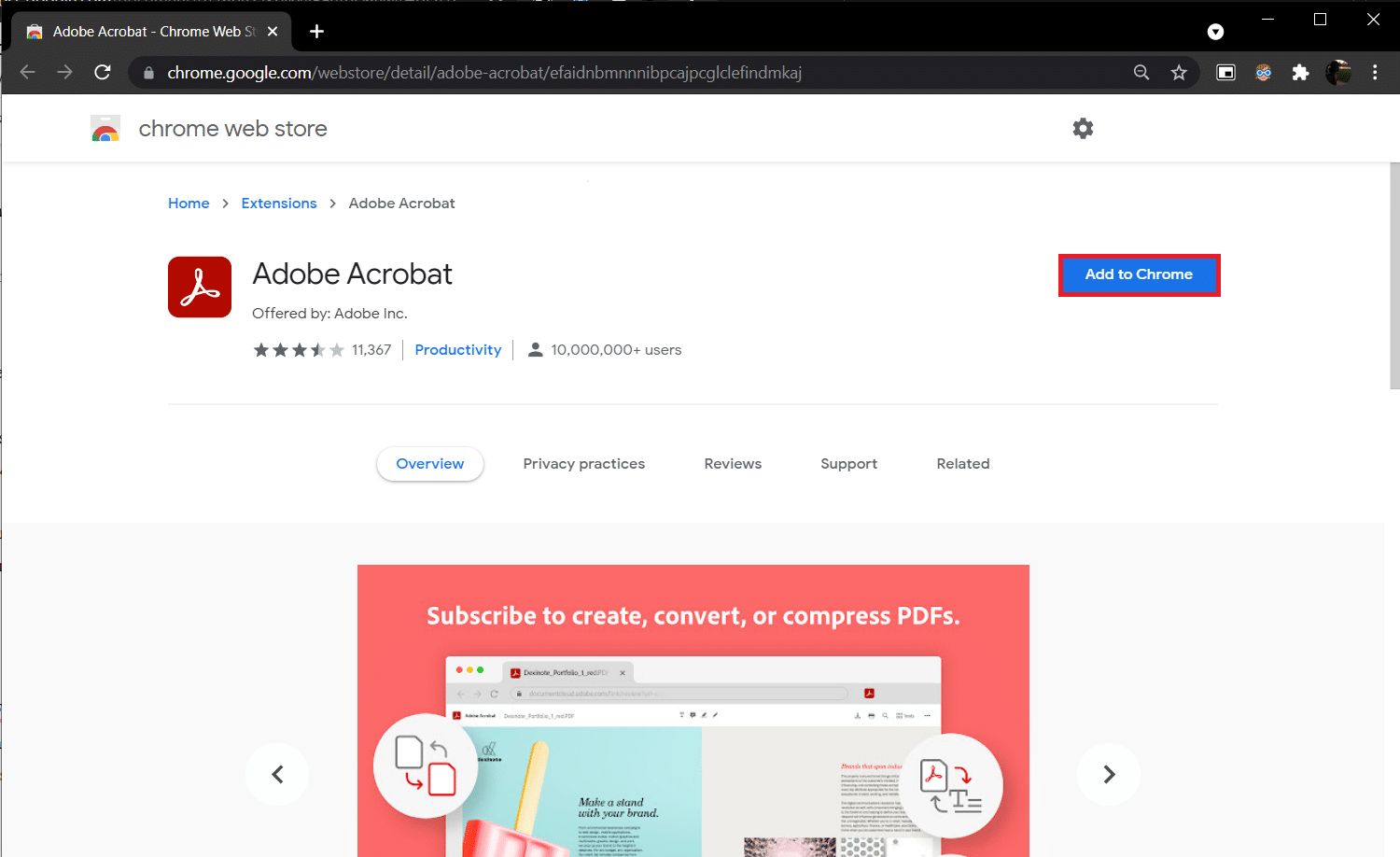 Просто перейдите по гиперссылке и нажмите кнопку «Добавить в Chrome».