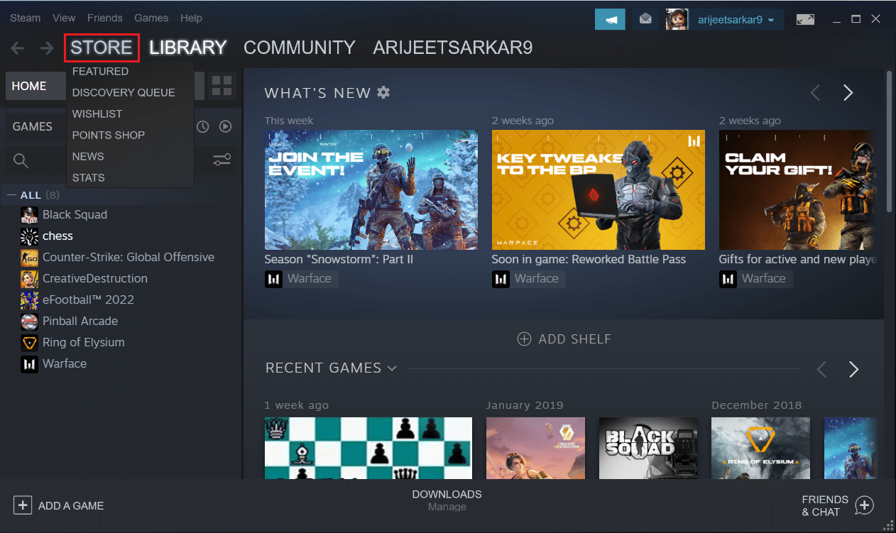 buka menu Toko di aplikasi Steam