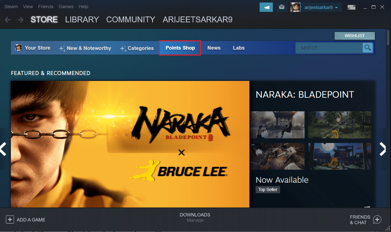 klik Toko Poin di menu Toko di aplikasi Steam