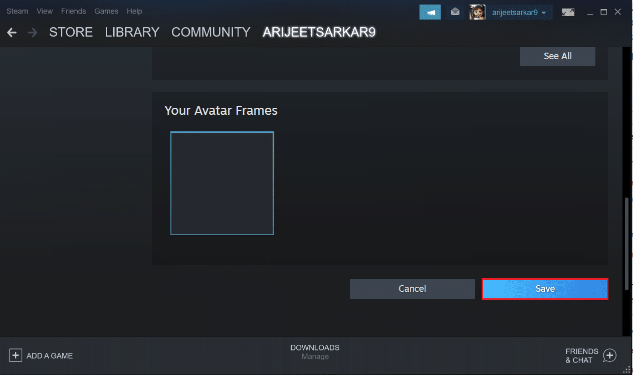 pilih avatar dan klik tombol Simpan di aplikasi Steam